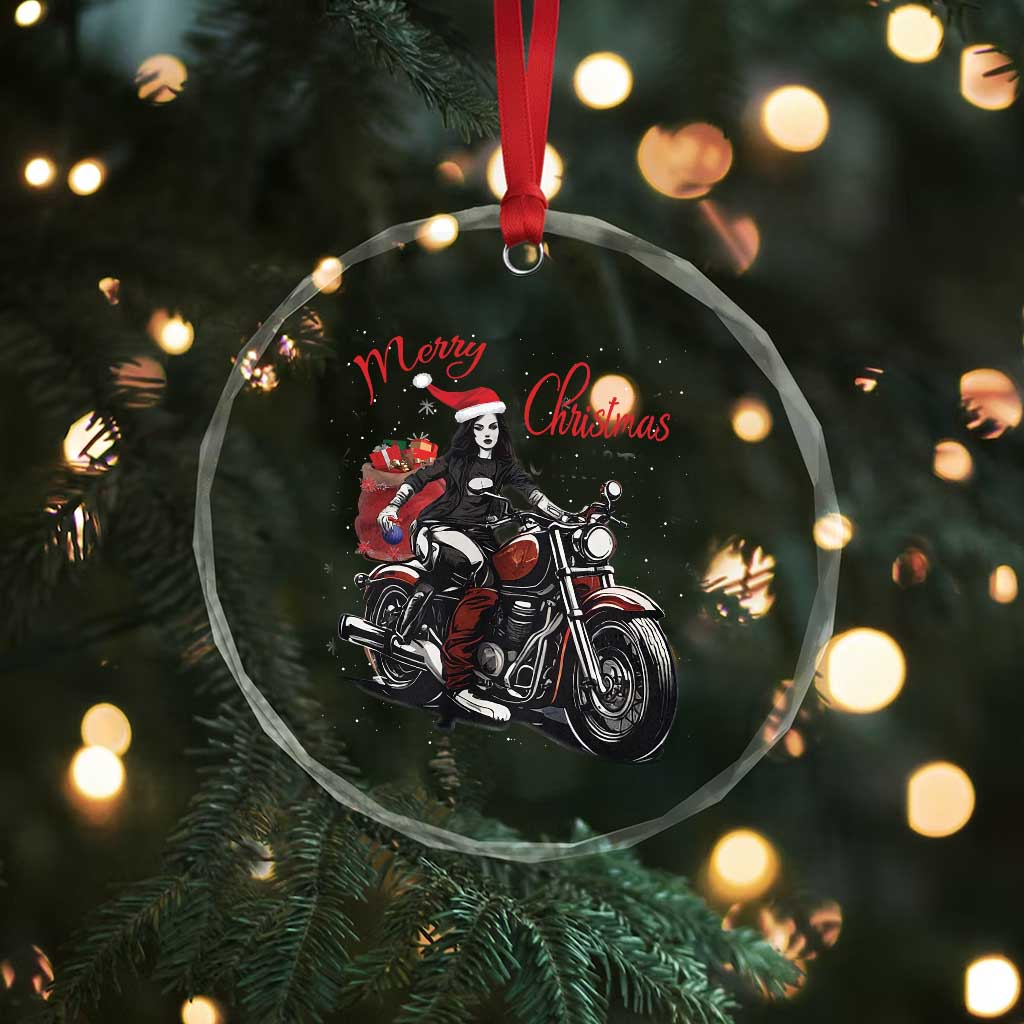 Girl Motorcycle Santa Crystal Glass Ornament Lady Biker Merry Christmas TS10