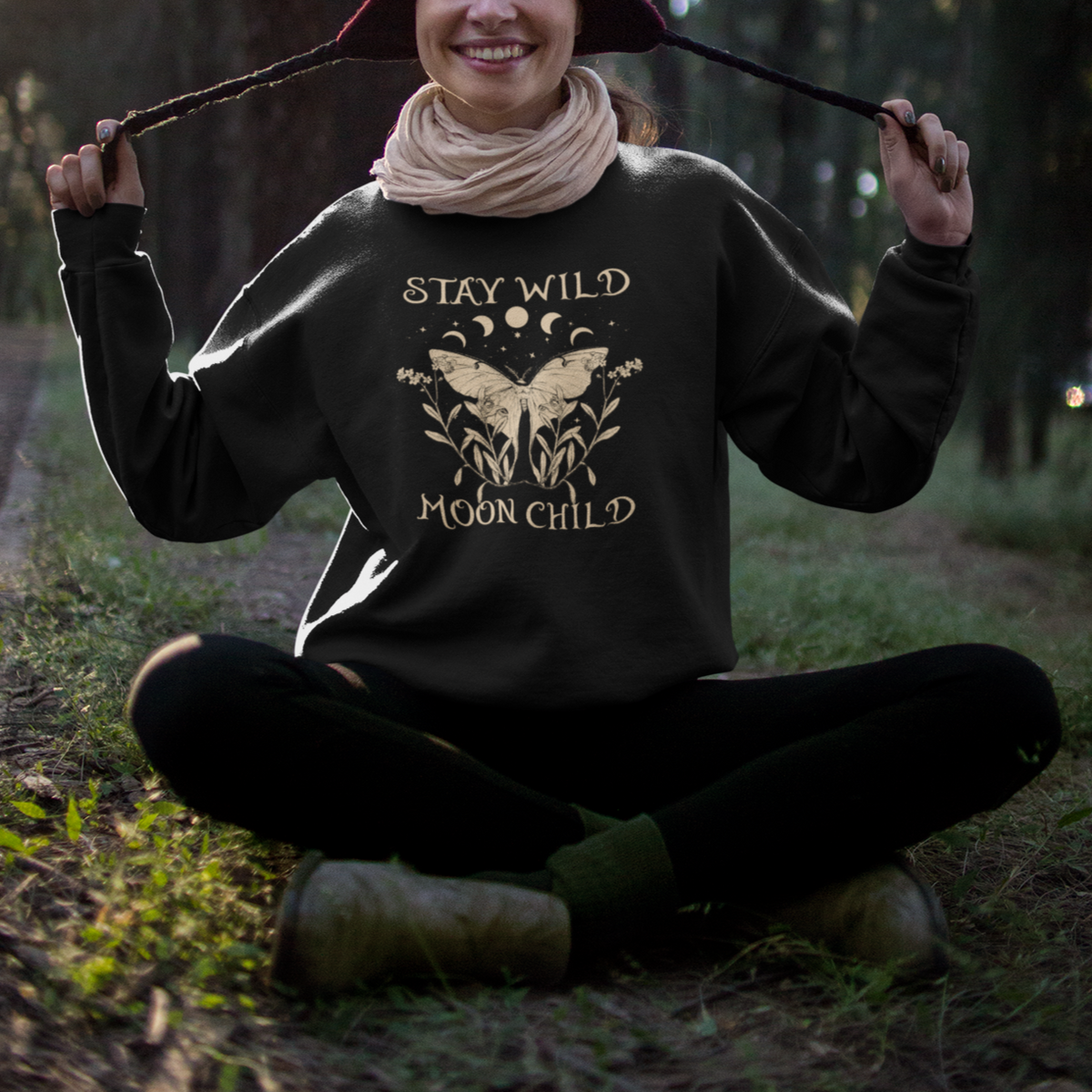 Moth Sweatshirt Celestial Retro Boho Stay Wild Moon Child Mystic Botanical Gypsy Luna Moth Actias Luna Moon Phases Shirt for Women, Moth T-shirt, Spirituality Shirt - Wonder Print Shop