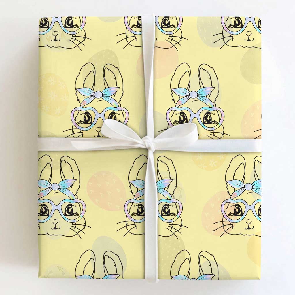 Girls Easter Bunny Wrapping Paper Roll Rabbit Face Tie Dye Glasses Happy Easter Day