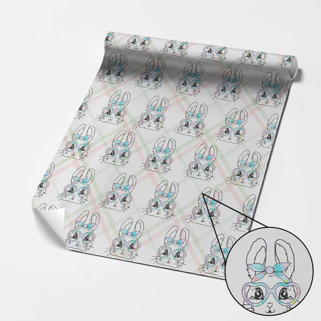 Girls Easter Bunny Wrapping Paper Roll Rabbit Face Tie Dye Glasses Happy Easter Day - Wonder Print Shop
