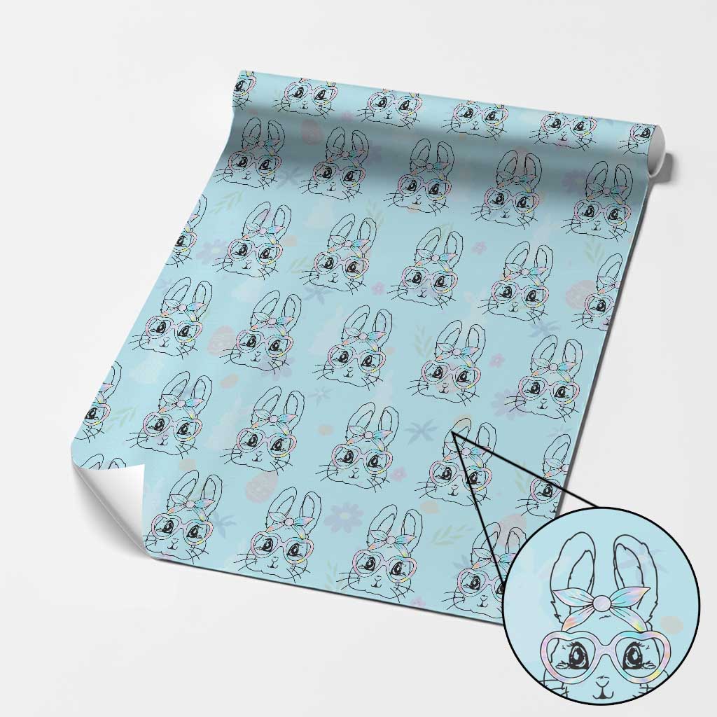 Girls Easter Bunny Wrapping Paper Roll Rabbit Face Tie Dye Glasses Happy Easter Day