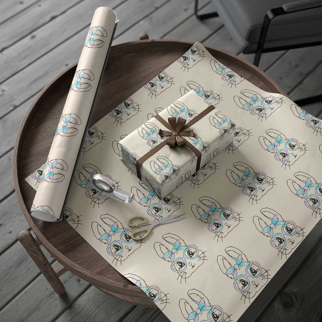 Girls Easter Bunny Wrapping Paper Roll Rabbit Face Tie Dye Glasses Happy Easter Day - Wonder Print Shop