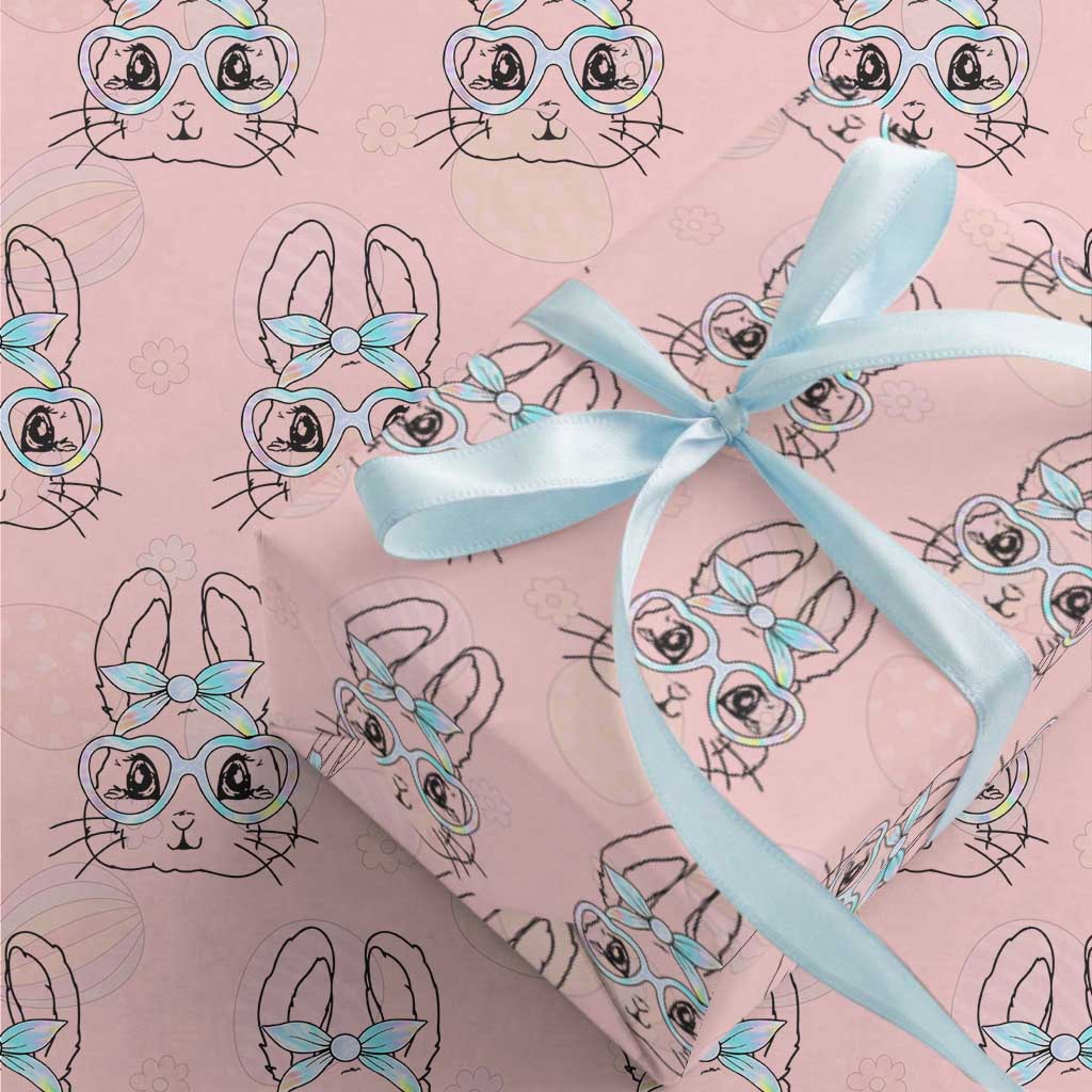 Girls Easter Bunny Wrapping Paper Roll Rabbit Face Tie Dye Glasses Happy Easter Day