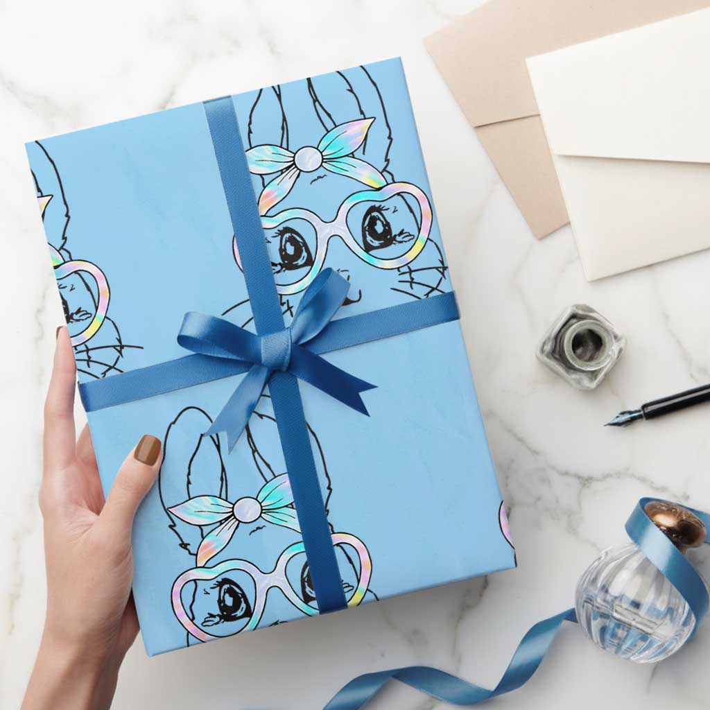 Girls Easter Bunny Wrapping Paper Roll Rabbit Face Tie Dye Glasses Happy Easter Day - Wonder Print Shop