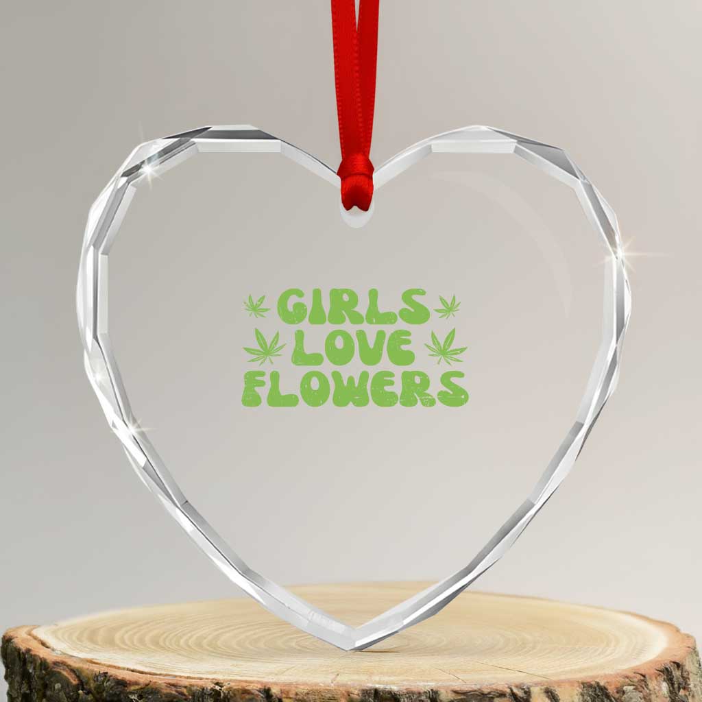 Girls Love Flowers Weed Cannabis Heart Crystal Glass Ornament Funny Marijuana 420 Gift