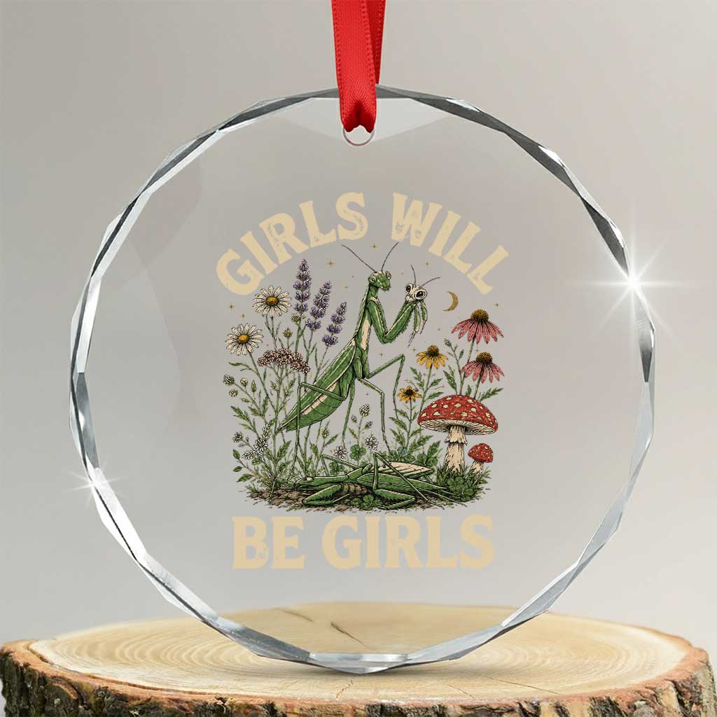 Girls Will Be Will Girls Praying Mantis Feminist Entomologist Crystal Glass Ornament