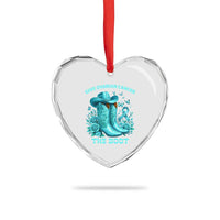 Give Ovarian Cancer The Boot Heart Crystal Glass Ornament Cowgirl Cancer Awareness Teal Ribbon