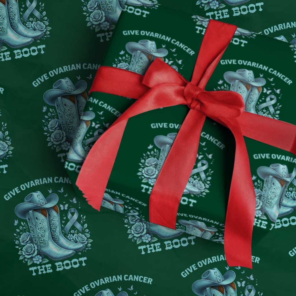 Give Ovarian Cancer The Boot Wrapping Paper Roll Cowgirl Cancer Awareness Teal Ribbon