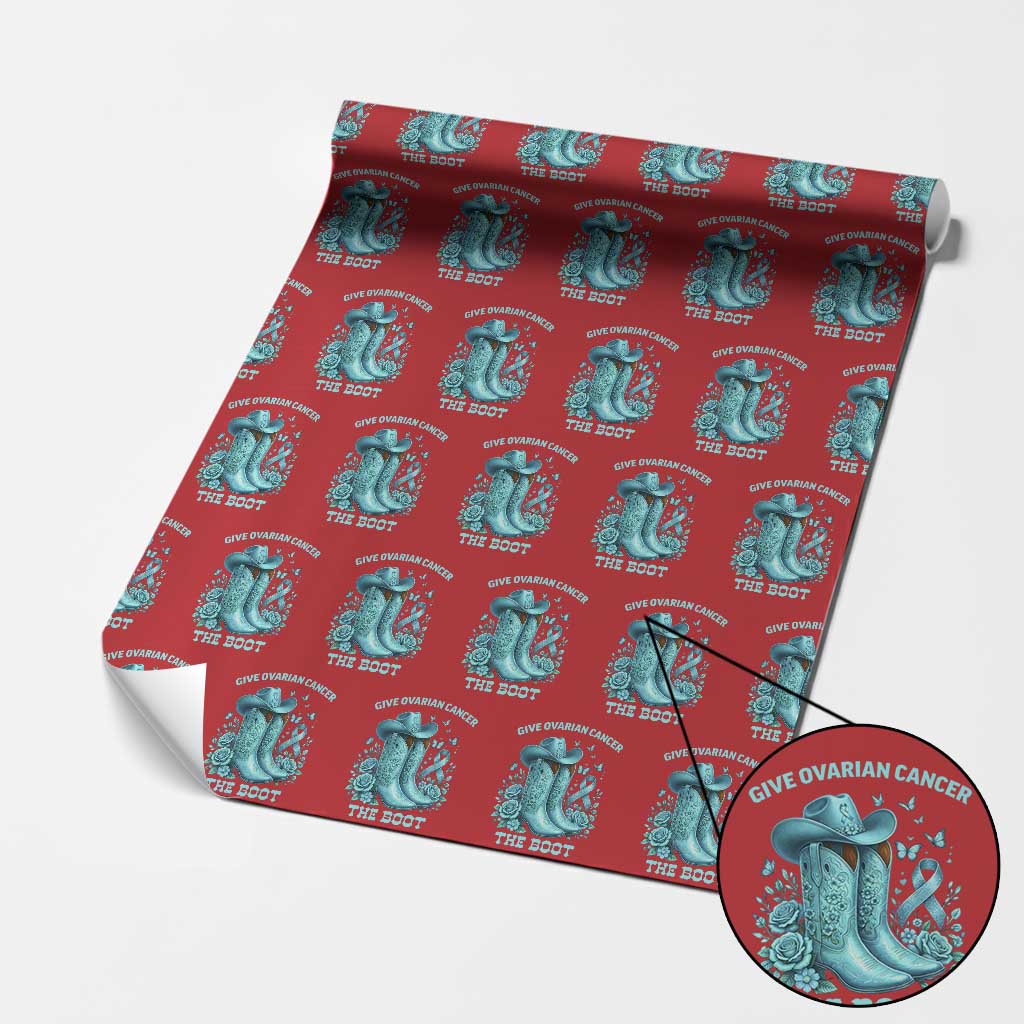 Give Ovarian Cancer The Boot Wrapping Paper Roll Cowgirl Cancer Awareness Teal Ribbon