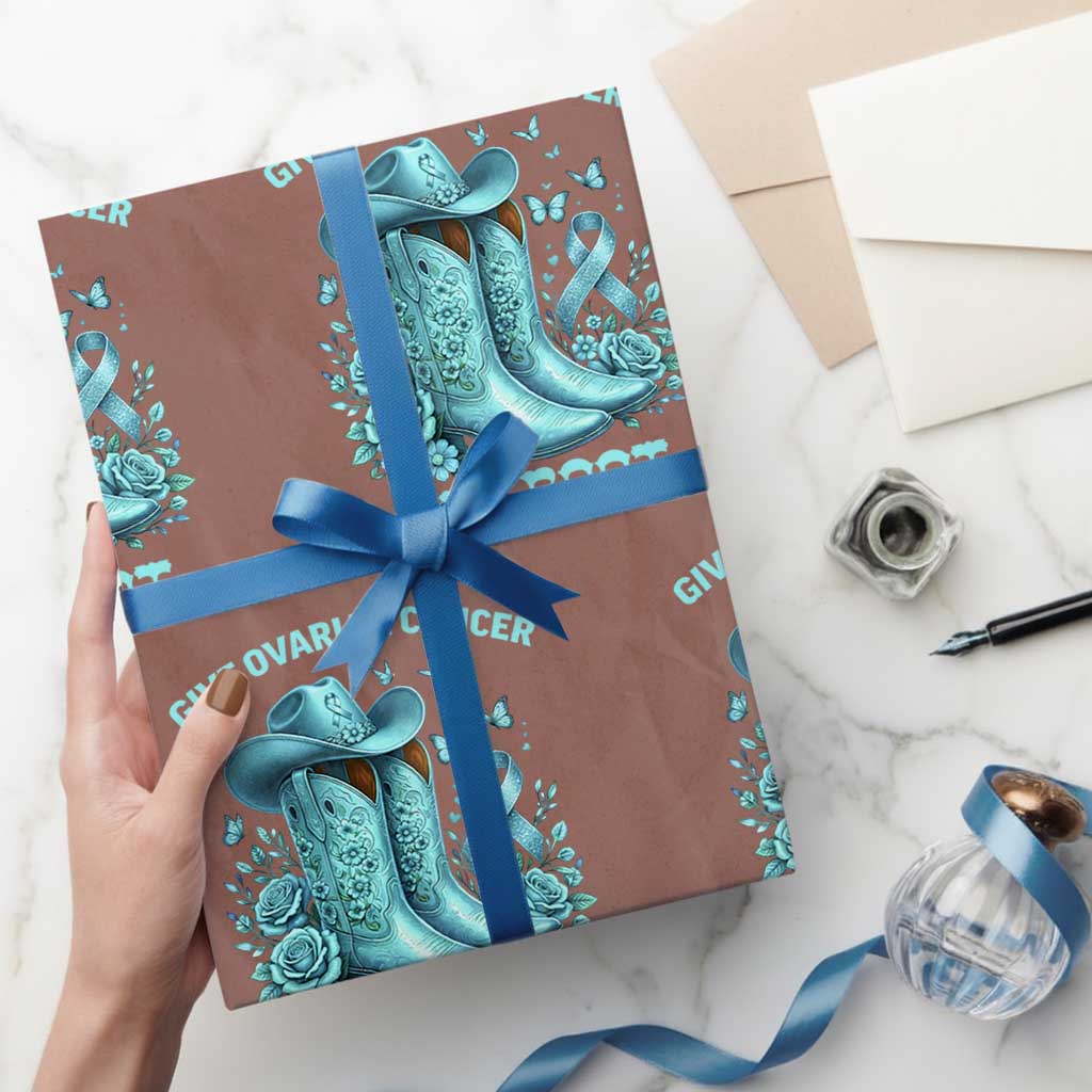 Give Ovarian Cancer The Boot Wrapping Paper Roll Cowgirl Cancer Awareness Teal Ribbon