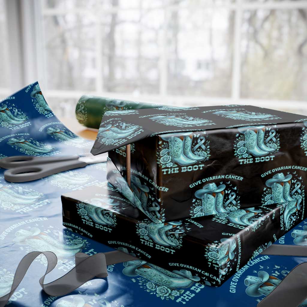 Give Ovarian Cancer The Boot Wrapping Paper Roll Cowgirl Cancer Awareness Teal Ribbon