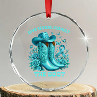 Give Sexual Assault The Boot Crystal Glass Ornament Cowgirl Awareness Month Teal Ribbon Support