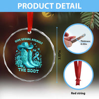 Give Sexual Assault The Boot Crystal Glass Ornament Cowgirl Awareness Month Teal Ribbon Support