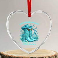 Give Sexual Assault The Boot Heart Crystal Glass Ornament Cowgirl Awareness Month Teal Ribbon Support