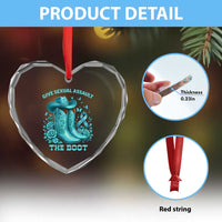Give Sexual Assault The Boot Heart Crystal Glass Ornament Cowgirl Awareness Month Teal Ribbon Support