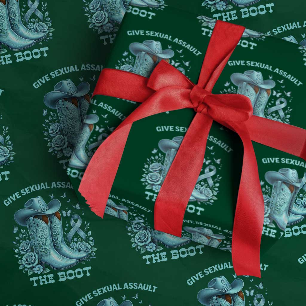 Give Sexual Assault The Boot Wrapping Paper Roll Cowgirl Awareness Month Teal Ribbon Support