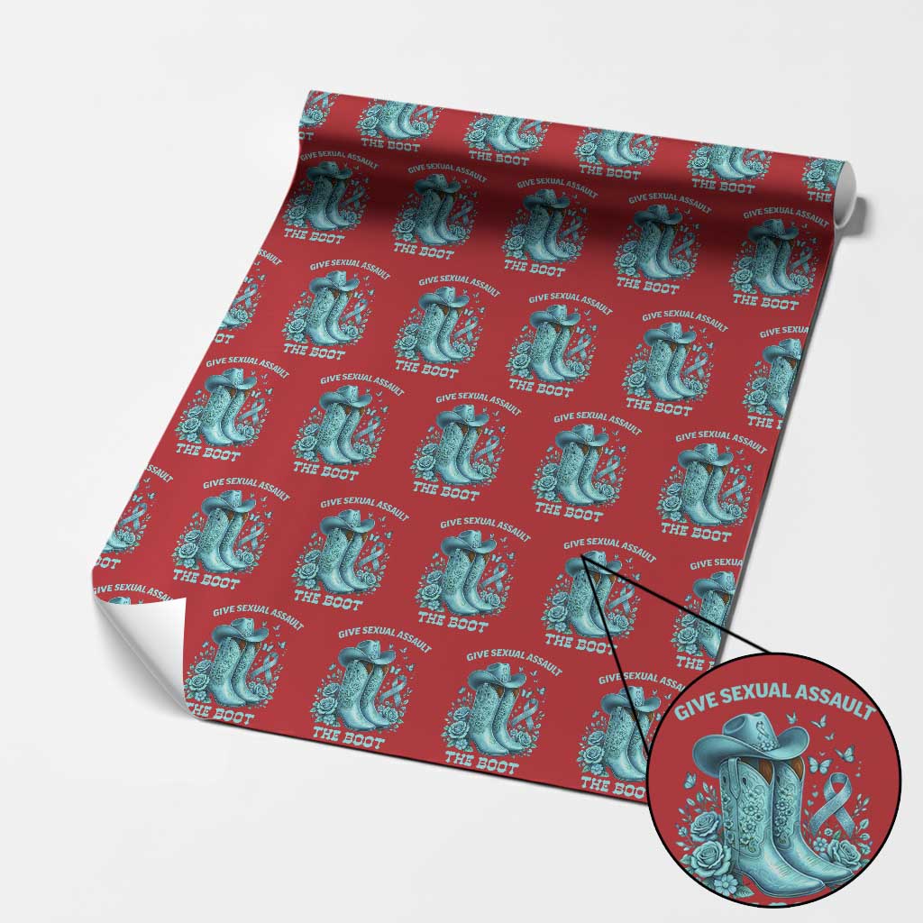 Give Sexual Assault The Boot Wrapping Paper Roll Cowgirl Awareness Month Teal Ribbon Support