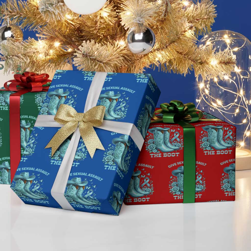 Give Sexual Assault The Boot Wrapping Paper Roll Cowgirl Awareness Month Teal Ribbon Support