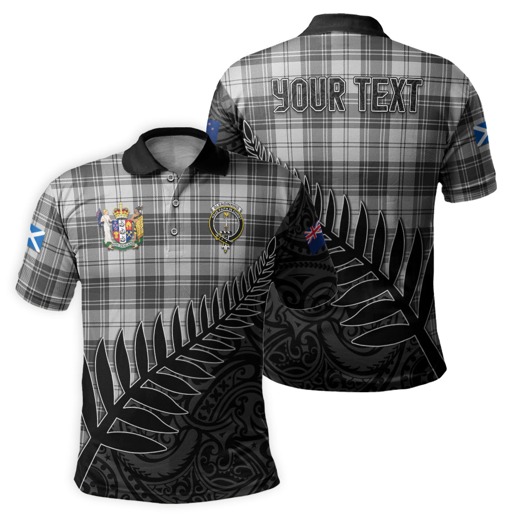 glendinning-tartan-family-crest-golf-shirt-with-fern-leaves-and-coat-of-arm-of-new-zealand-personalized-your-name-scottish-tatan-polo-shirt