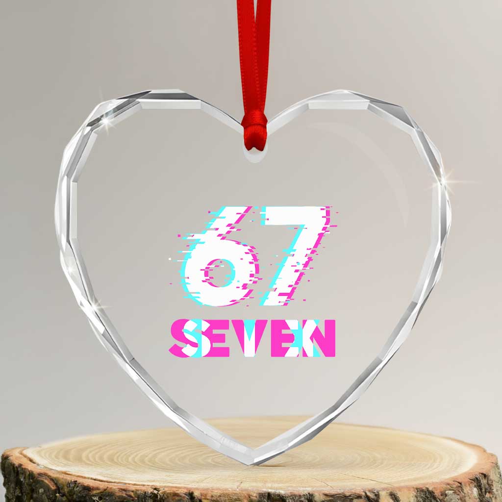 Glitch Optical Illusion Six Seven Meme Heart Crystal Glass Ornament Gen Alpha Slang Gift - Wonder Print Shop