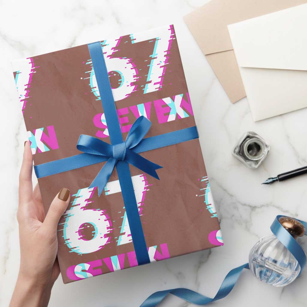 Glitch Optical Illusion Six Seven Meme Wrapping Paper Roll Gen Alpha Slang Gift - Wonder Print Shop