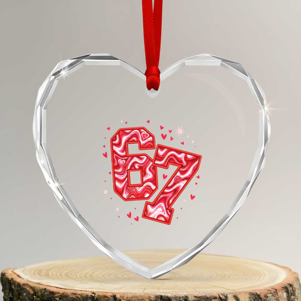 Glitch Swirl Effect Printed Six Seven Meme Heart Crystal Glass Ornament Valentines Day Gift