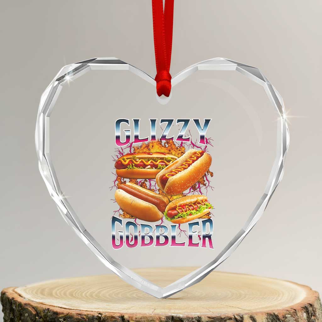 Glizzy Gobbler Heart Crystal Glass Ornament Vintage Hot Dog Meme Funny Foodie Gen Z - Wonder Print Shop