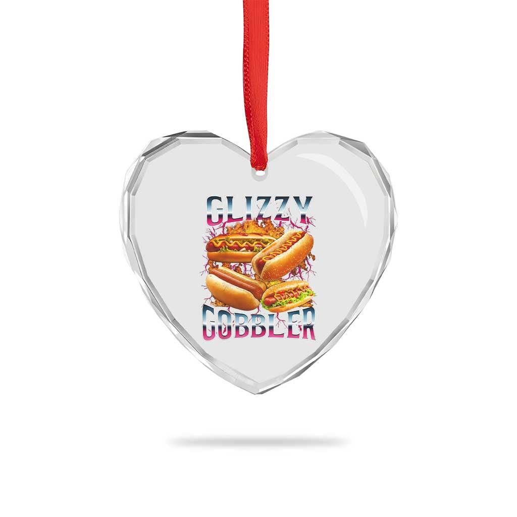 Glizzy Gobbler Heart Crystal Glass Ornament Vintage Hot Dog Meme Funny Foodie Gen Z - Wonder Print Shop