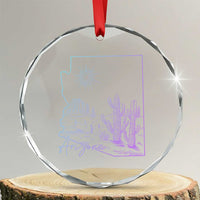 Glowing Arizona State Map Outline Graphic Crystal Glass Ornament Neon Gradient Cactus Desert Travel Souvenir