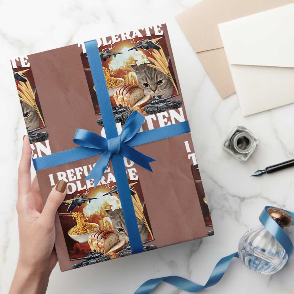 Gluten Intolerance Cat Meme Wrapping Paper Roll I Refuse To Tolerate Gluten