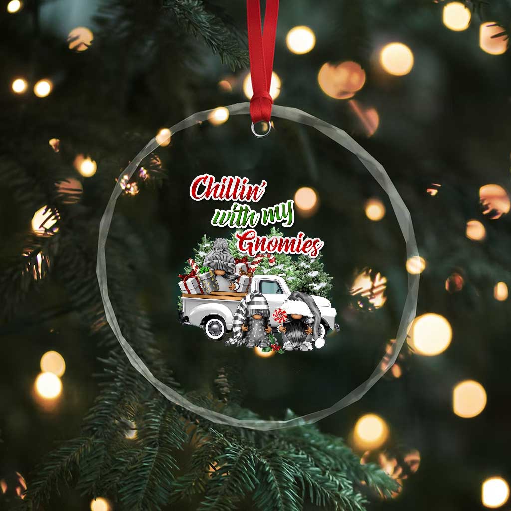 Gnome Christmas Crystal Glass Ornament Chillin With My Gnomies Xmas Truck - Wonder Print Shop