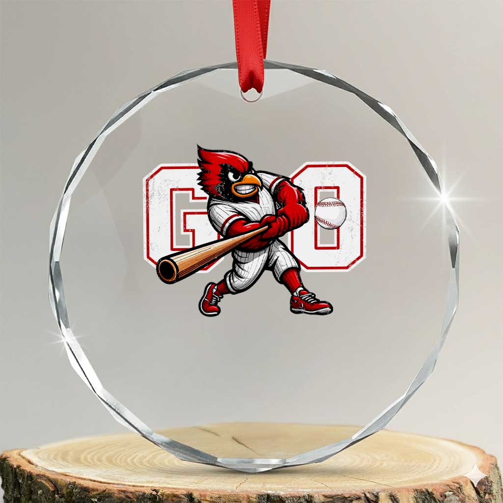 Go Cardinal Playing Baseball Graphic Crystal Glass Ornament for Sports Fan