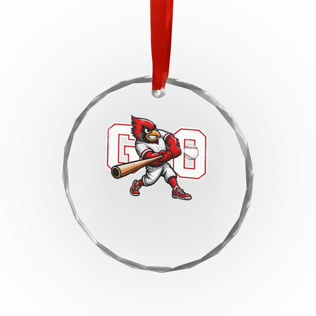 Go Cardinal Playing Baseball Graphic Crystal Glass Ornament for Sports Fan