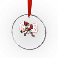 Go Cardinal Playing Baseball Graphic Crystal Glass Ornament for Sports Fan