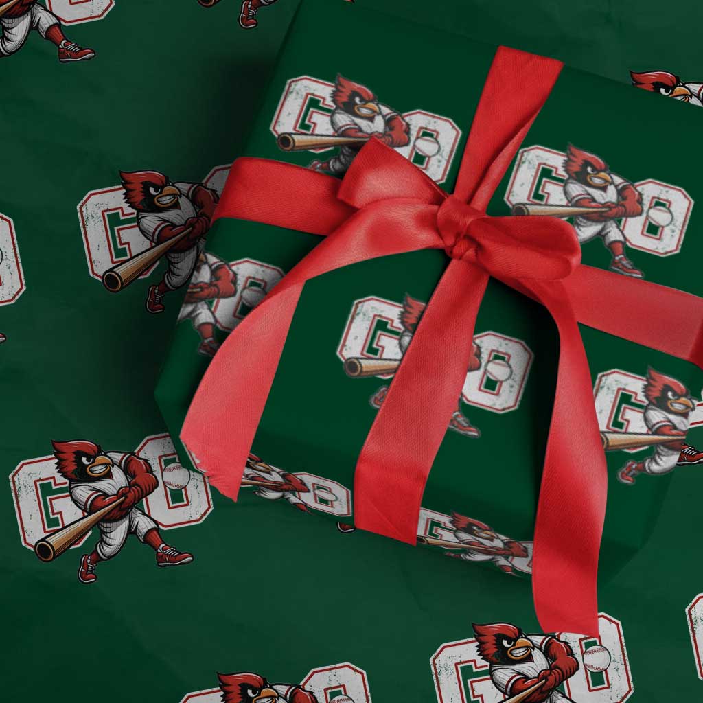 Go Cardinal Playing Baseball Graphic Wrapping Paper Roll for Sports Fan