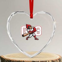 Go Cardinal Playing Baseball Graphic Heart Crystal Glass Ornament for Sports Fan