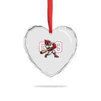 Go Cardinal Playing Baseball Graphic Heart Crystal Glass Ornament for Sports Fan
