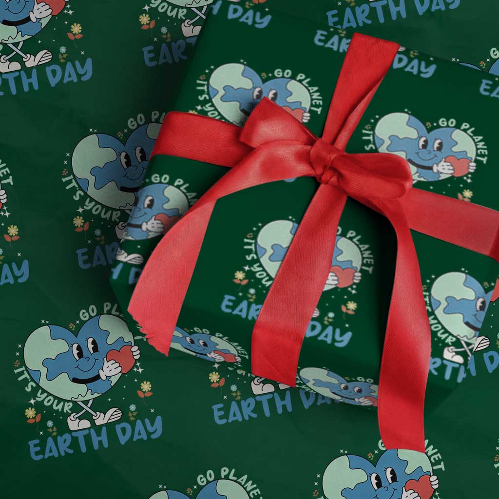 Go Planet It's Your Earth Day Wrapping Paper Roll Cute Nature Lover Heart Earth