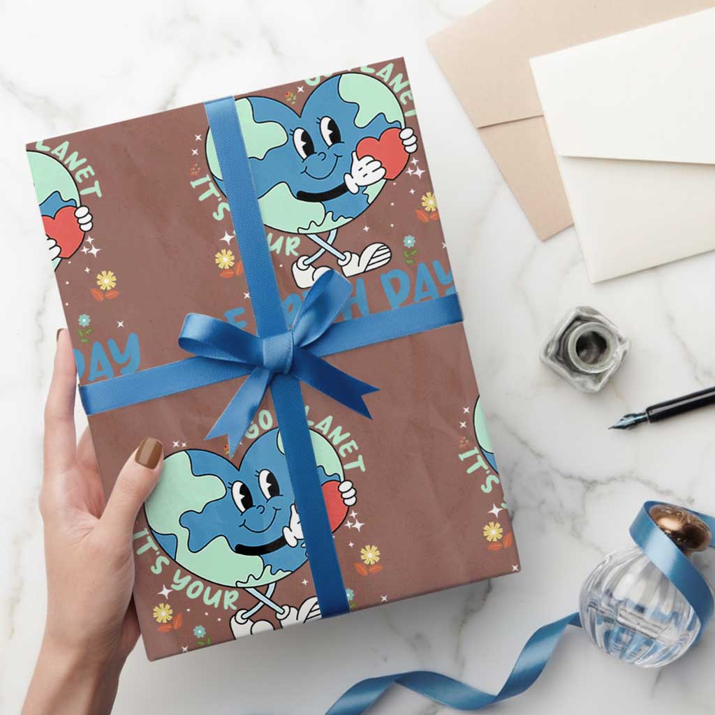 Go Planet It's Your Earth Day Wrapping Paper Roll Cute Nature Lover Heart Earth