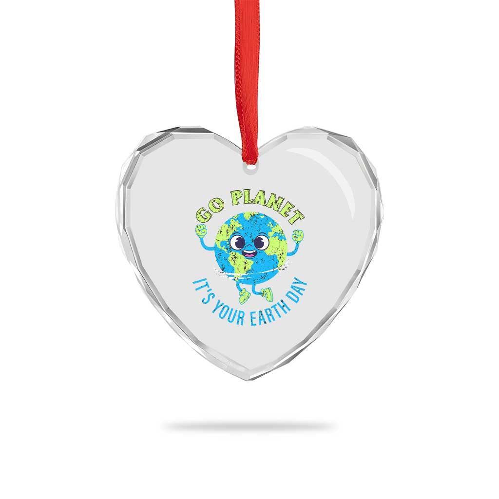 Go Planet It's Your Earth Day Heart Crystal Glass Ornament - Wonder Print Shop
