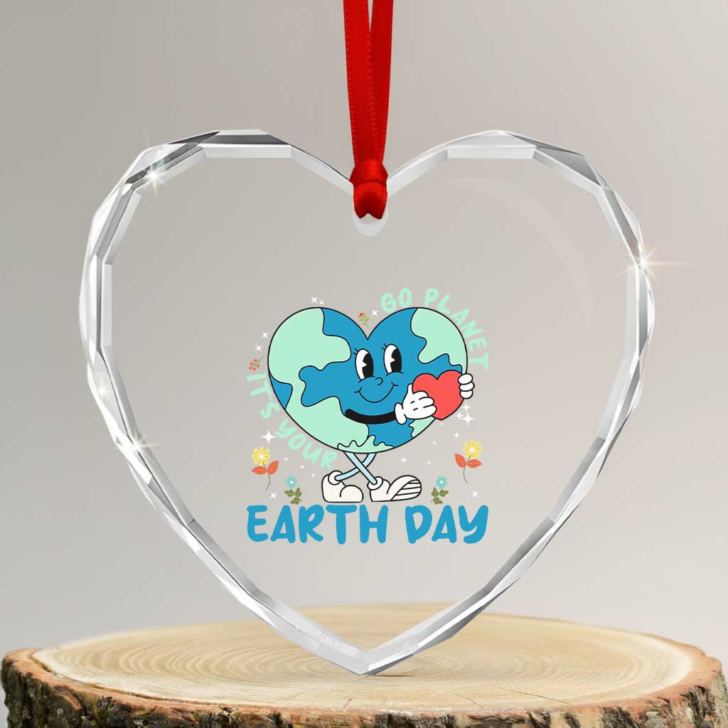 Go Planet It's Your Earth Day Heart Crystal Glass Ornament Cute Nature Lover Heart Earth