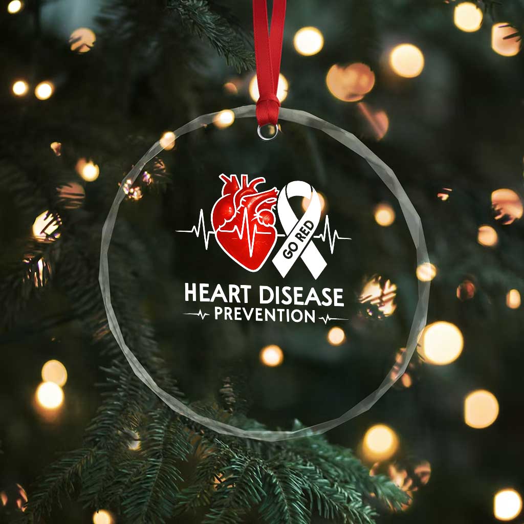 Go Red Heart Disease Prevention Crystal Glass Ornament Heartbeat CHD Wear Red February Month