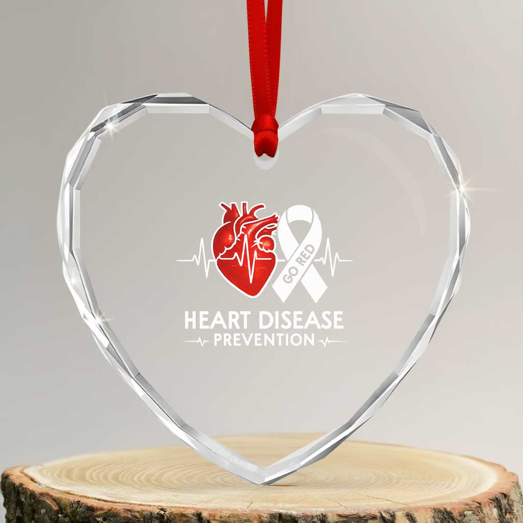 Go Red Heart Disease Prevention Heart Crystal Glass Ornament Heartbeat CHD Wear Red February Month