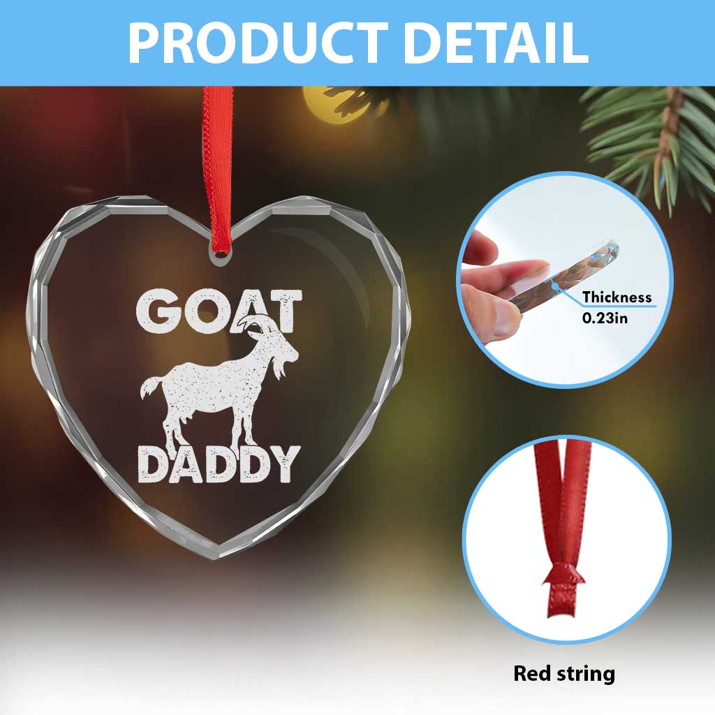 Goat Daddy Heart Crystal Glass Ornament Funny Fathers Day Presents For Goat Dad