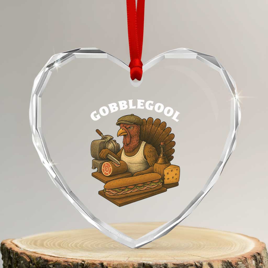 Gobblegool Funny Thanksgiving Heart Crystal Glass Ornament Italian Turkey Deli Humor Sub Sandwich - Wonder Print Shop