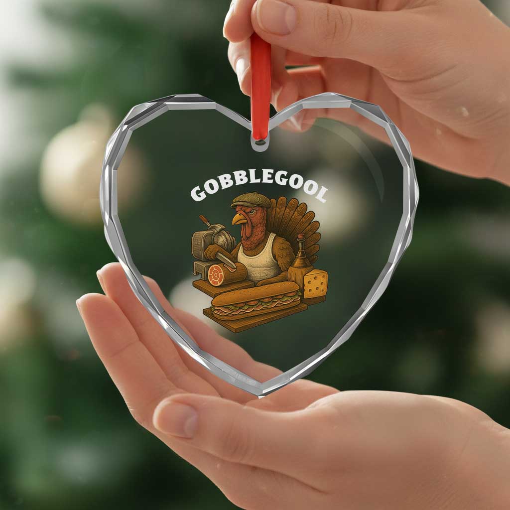 Gobblegool Funny Thanksgiving Heart Crystal Glass Ornament Italian Turkey Deli Humor Sub Sandwich - Wonder Print Shop