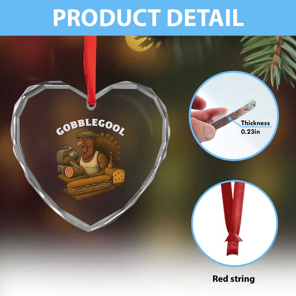 Gobblegool Funny Thanksgiving Heart Crystal Glass Ornament Italian Turkey Deli Humor Sub Sandwich - Wonder Print Shop