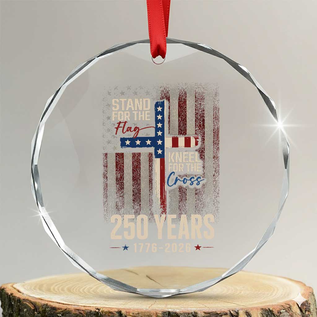 God 250th Anniversary USA Crystal Glass Ornament Stand For The Flag Kneel For The Cross