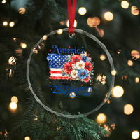 God 250th Anniversary USA Flag Floral Crystal Glass Ornament Patriotic Freedom 4th of July 250 Years America