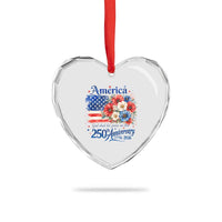 God 250th Anniversary USA Flag Floral Heart Crystal Glass Ornament Patriotic Freedom 4th of July 250 Years America